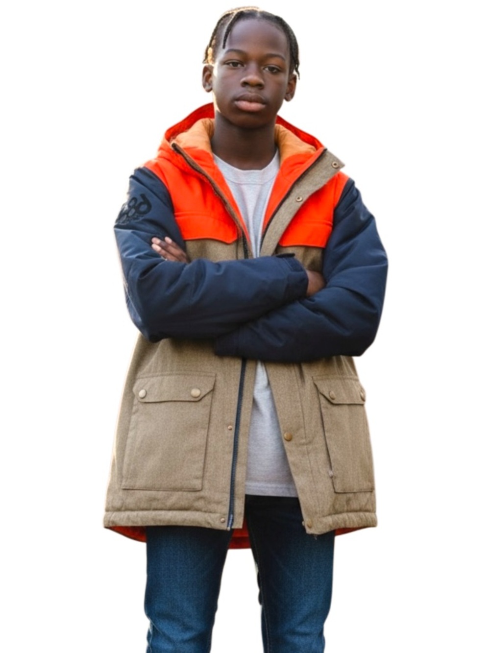686 Khaki/Navy/Neon Orange Waterproof Flash Insulated Snow Jacket L8W503 (YXL)